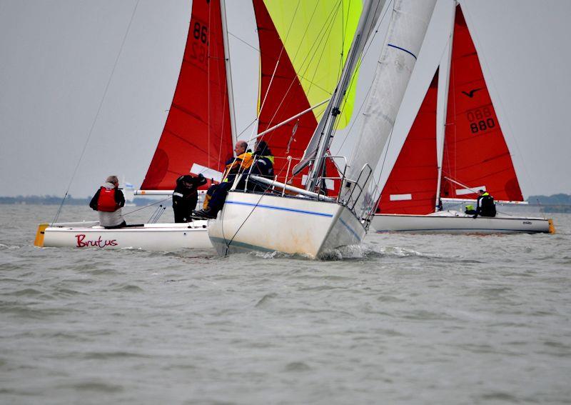 Brutus crossing tacks with Mantra on day 5 of Burnham Week photo copyright Alan Hanna taken at Royal Corinthian Yacht Club, Burnham and featuring the Squib class