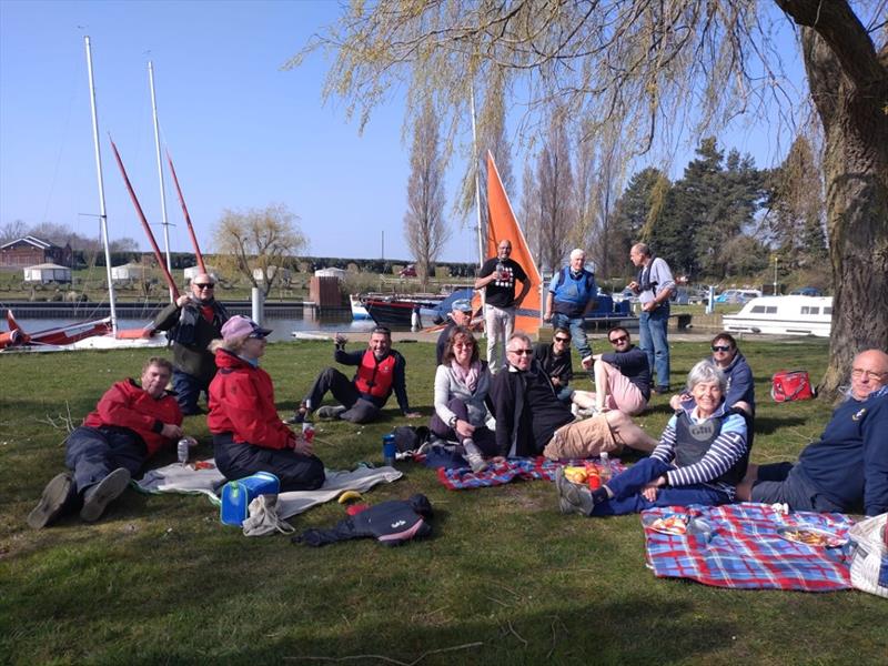 Friday picnic after the river race during the Broadland Squib Regatta 2022 photo copyright Richard Bowers taken at Waveney & Oulton Broad Yacht Club and featuring the Squib class