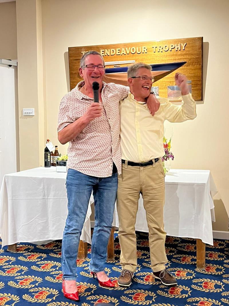 Malcolm Hutchings wearing Stilettos that were presented for his 60th Birthday during the Squib Gold Cup 2022 photo copyright Edward Aspinal taken at Royal Corinthian Yacht Club, Burnham and featuring the Squib class