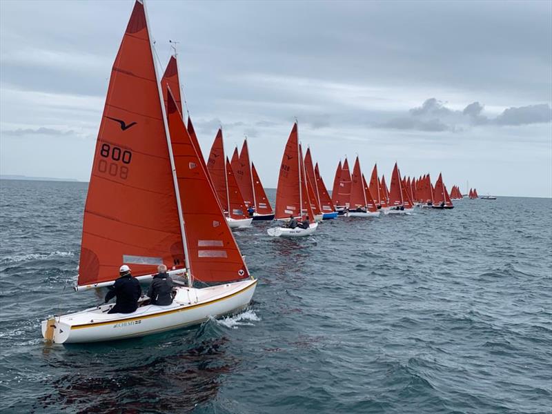 Squib Nationals at Weymouth Day 3 - The 65 boat Squib keelboat fleet with 800 nearest the committee boat, and 142 the black boat half way down the line - these finished second and first respectively photo copyright Christine Boyd taken at Weymouth Sailing Club and featuring the Squib class