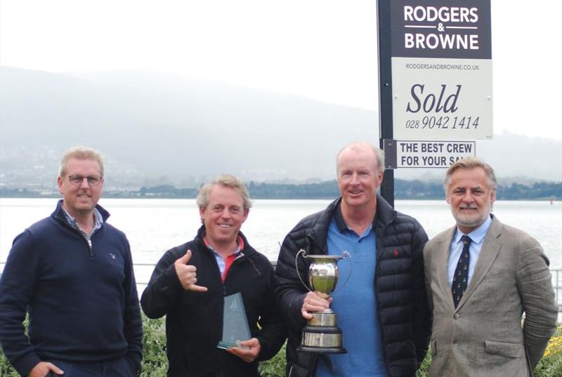 Squib Championship of Ireland 2023 - Winner, David Eccles with Michael Wright, proving that you can still be 'cool' at 50, together with sponsor Mr. Browne all in blue and Vice Commodore Jonathan Millar - photo © Lindsay Nolan-McCarty