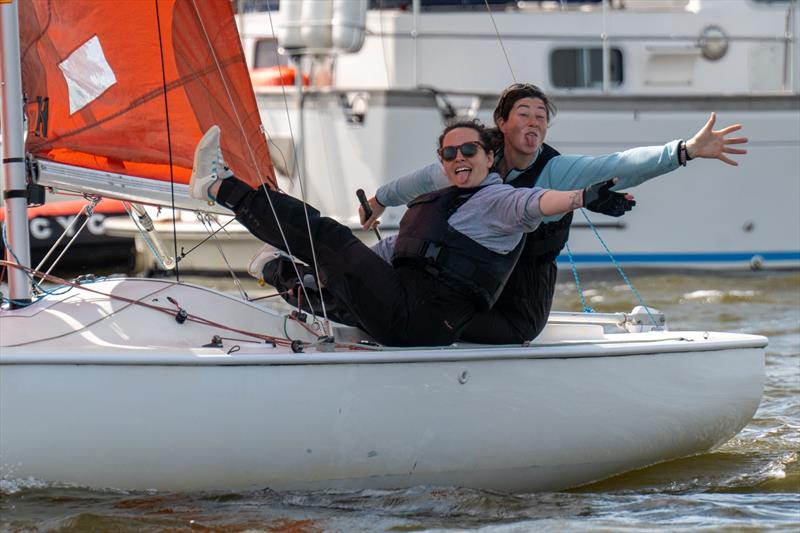 Jo Tribe and Portia Hutchings, on Nenuphar 619 during the 28th edition of the Squib Gold Cup at Royal Corinthian Yacht Club photo copyright Petru Balau Sports Photography / sports.hub47.com taken at Royal Corinthian Yacht Club, Burnham and featuring the Squib class