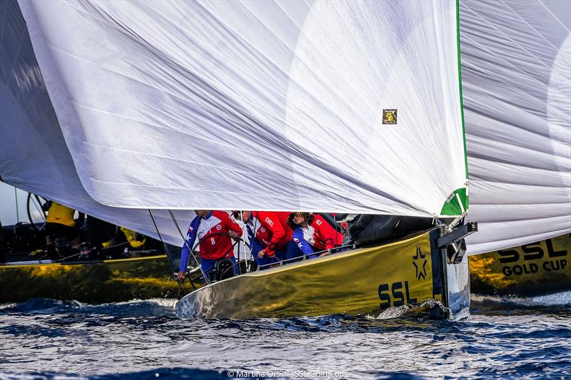 SSL Team Chile approach the leeward mark on SSL Gold Cup 1/16 Finals Day 3 photo copyright Martina Orsini / SSL Gold Cup taken at Real Federación Canaria de Vela and featuring the SSL47 class