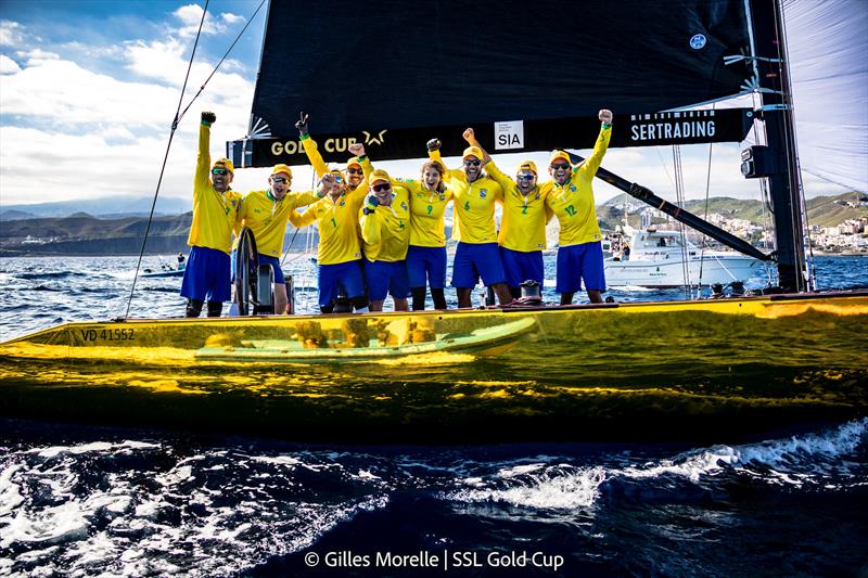 SSL Gold Cup 1/4 Finals Day 3: SSL Team Brazil celebrate photo copyright Gilles Morelle / SSL Gold Cup taken at Real Federación Canaria de Vela and featuring the SSL47 class