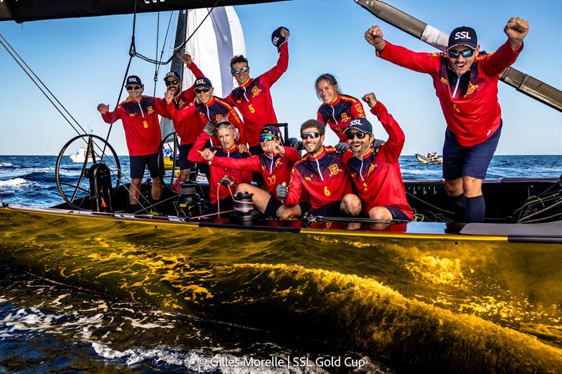 SSL Gold Cup 1/4 Finals Day 4: SSL Team Spain celebrate photo copyright Gilles Morelle / SSL Gold Cup taken at Real Federación Canaria de Vela and featuring the SSL47 class