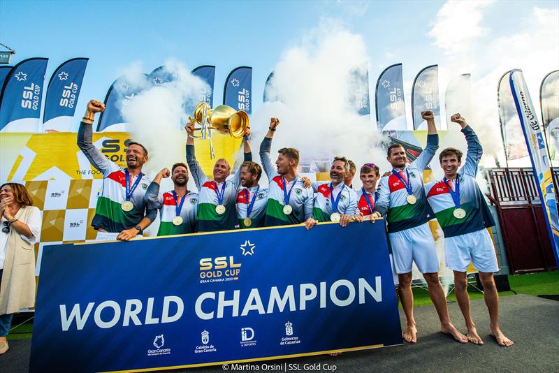 SSL Gold Cup Grand Final: SSL Team Hungary lift the SSL Gold Cup photo copyright Martina Orsini / SSL Gold Cup taken at Real Federación Canaria de Vela and featuring the SSL47 class