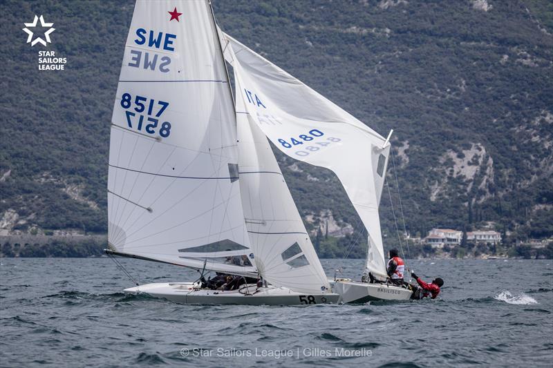 Day 1 of the Star European Championships and Star Sailors League Breeze Grand Slam at Garda photo copyright Marc Rouiller / SSL taken at Fraglia Vela Riva and featuring the Star class