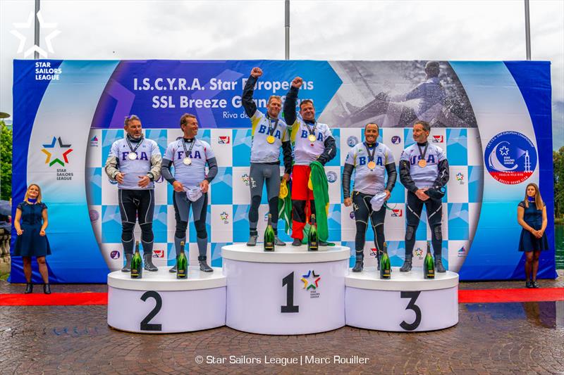 Podium - 2019 Star European Championships and Star Sailors League Breeze Grand Slam photo copyright Marc Rouiller taken at Fraglia Vela Riva and featuring the Star class