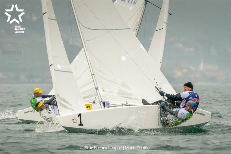 01 USA 8550 / / Skipper: Paul Cayard / / Crew: Arthur Lopes vs 03 BRA 8172 / / Skipper: Robert Scheidt / / Crew: Henry Boening - 2019 Star European Championships and Star Sailors League Breeze Grand Slam photo copyright Marc Rouiller taken at Fraglia Vela Riva and featuring the Star class