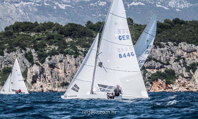 Exciting star boat scenes. Here the former European Champions Hubert Merkelbach/Kilian Weise (Überlingen) are ahead of the freshly crowned reigning European Champions Enrico Chieffi/Ferdinando Colaninno (Italy) photo copyright regate.com.hr taken at Kieler Yacht Club and featuring the Star class