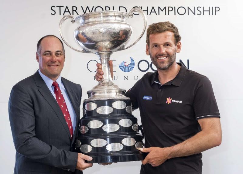 The Star World Championship Cup with the 2019 Star World Champions Mateusz Kusnierewicz (POL) and Bruno Prada (BRA) photo copyright ISCYRA taken at Eastern Yacht Club, Maryland and featuring the Star class