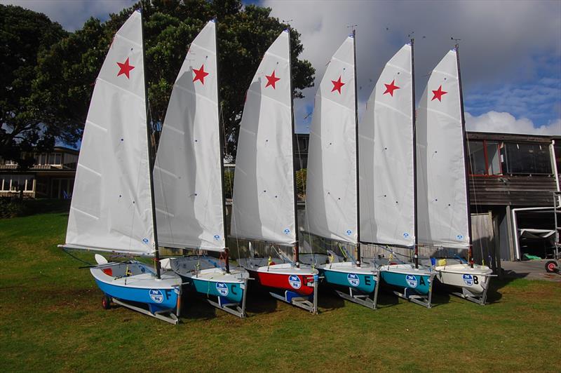 The Starling match racing fleet at Murrays Bay in 2012. When the fleet racing and match racing nationals were split, it became essential to provide boats for the latter event. - photo © Brian Peet