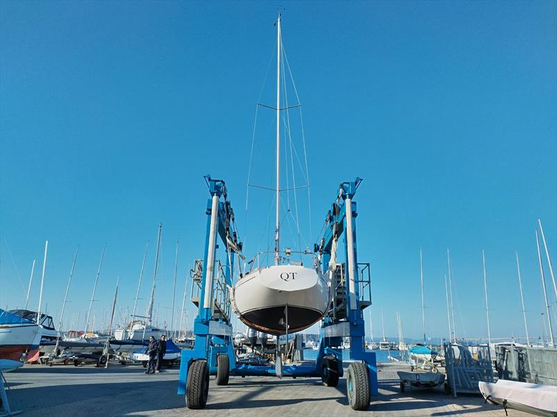 QT on a travel lift in the boat yard - photo © Stoneways Marine