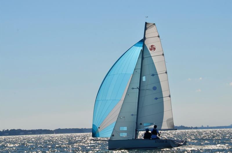 The Storm 18 pressing plenty of cloth on Long Island Sound - photo © Bill Crane