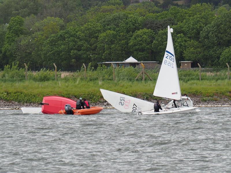 Carnage at the finish line in the Border Counties Midweek Sailing at Shotwick Lake - photo © John Nield