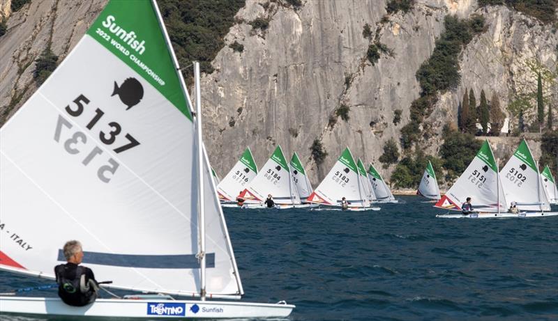 2022 Sunfish World Championship, day 1 photo copyright Elena Giolai taken at Circolo Vela Torbole and featuring the Sunfish class