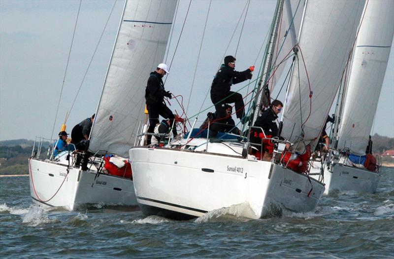 Aberdeen Green, Oxford Blue and Plymouth Pink on day 2 of the BUCS Student Yachting Championships 2017 photo copyright Holly Overton taken at Port Solent Yacht Club and featuring the Sunsail F40 class