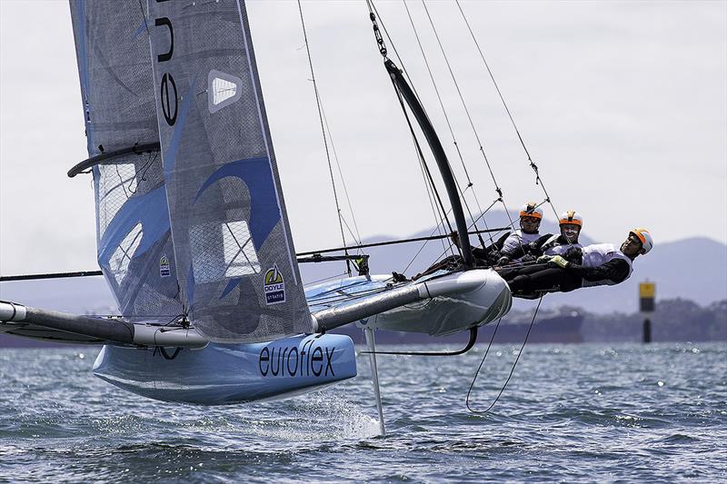 Jensen competing with teammates Nathan Outteridge and Glenn Ashby at Geelong photo copyright Andrea Francolini taken at Geographe Bay Yacht Club and featuring the Superfoiler class