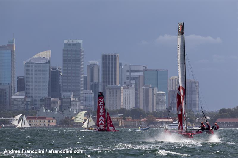 iD intranet coming down the Harbour as tech2 looks on, and the classics go by photo copyright Andrea Francolini taken at Woollahra Sailing Club and featuring the Superfoiler class