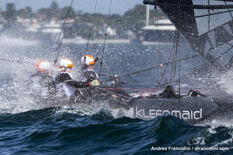 Olivia Price and her crew on Kleenmaid stay extra clean with yet another bath photo copyright Andrea Francolini taken at Woollahra Sailing Club and featuring the Superfoiler class