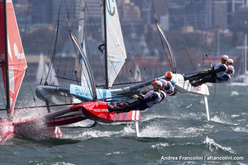 tech2 in front of series leader Euroflex, and that evened the overall points up!!! photo copyright Andrea Francolini taken at Woollahra Sailing Club and featuring the Superfoiler class
