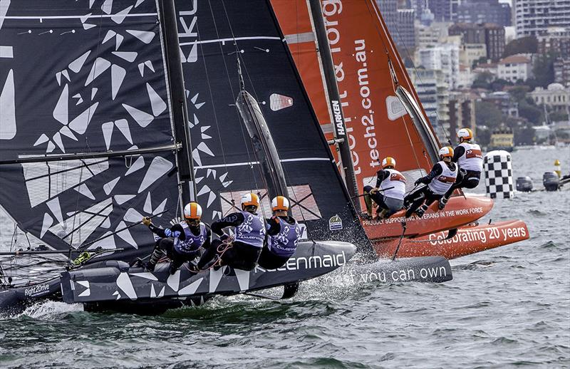 Kleenmaid and tech2 battle for position photo copyright Crosbie Lorimer taken at Woollahra Sailing Club and featuring the Superfoiler class