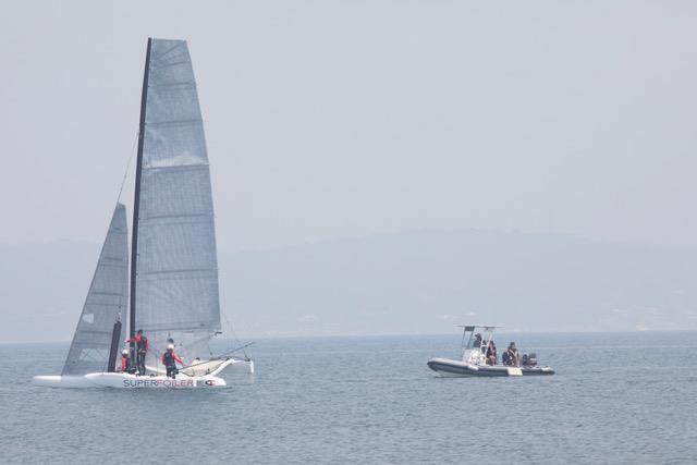 The 'new' SuperFoiler out testing on Lake Macquarie photo copyright Event Media taken at Lake Macquarie Yacht Club and featuring the Superfoiler class