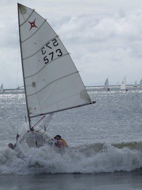 Slightly tricky launching at the National Champs photo copyright Louise Pakes taken at Saundersfoot Sailing Club and featuring the Supernova class