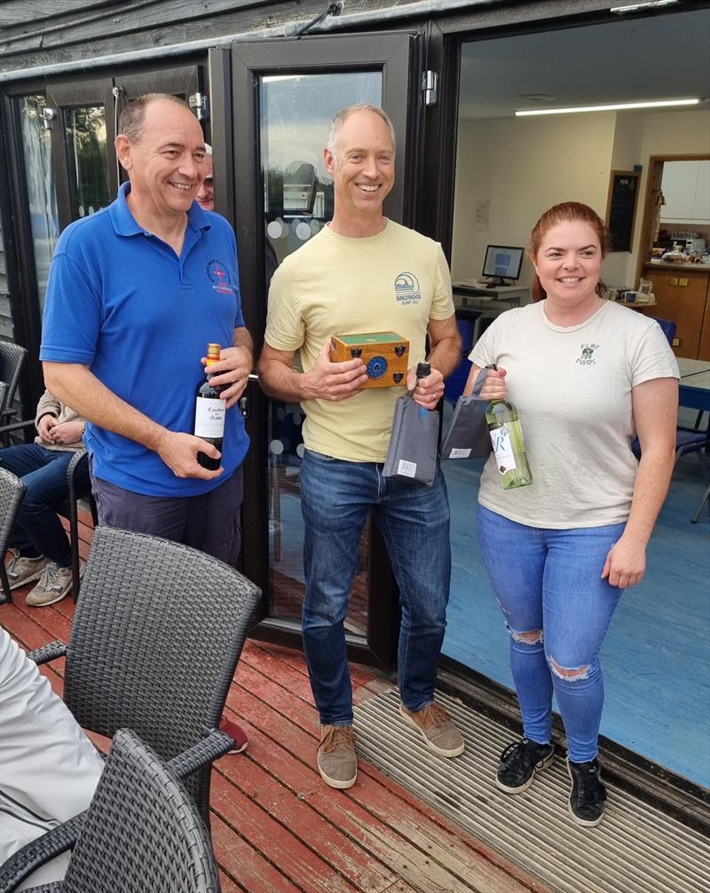 The top three (l-r) Paul (3rd), Gavin (1st), Ellen (2nd) in the Noble Marine Supernova Travellers at Haversham photo copyright Sally Bleasdale taken at Haversham Sailing Club and featuring the Supernova class