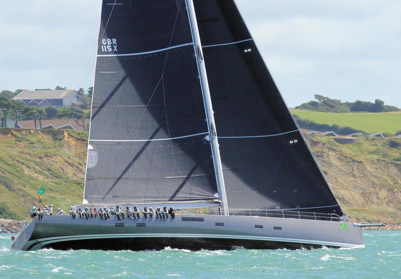 The gigantic Baltic 115 Nikata after the Rolex Fastnet Race start photo copyright Mark Jardine / YachtsandYachting.com taken at Royal Ocean Racing Club and featuring the Superyacht class