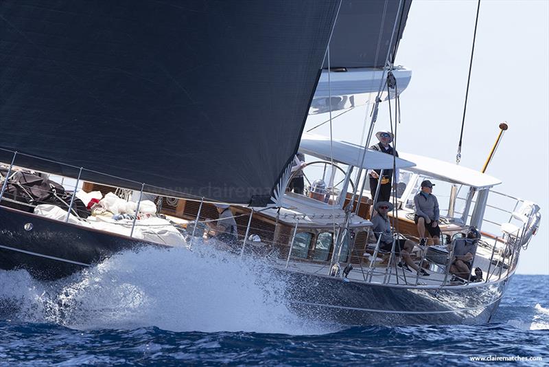 121ft Dykstra sloop Action - 2023 Superyacht Challenge Antigua - Day 3 photo copyright Claire Matches / www.clairematches.com taken at  and featuring the Superyacht class