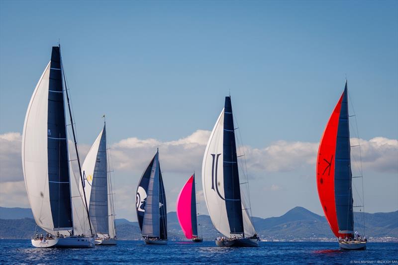 Spectacular image of the superyachts in the Ibiza JoySail 2023 photo copyright Nico Martínez taken at  and featuring the Superyacht class
