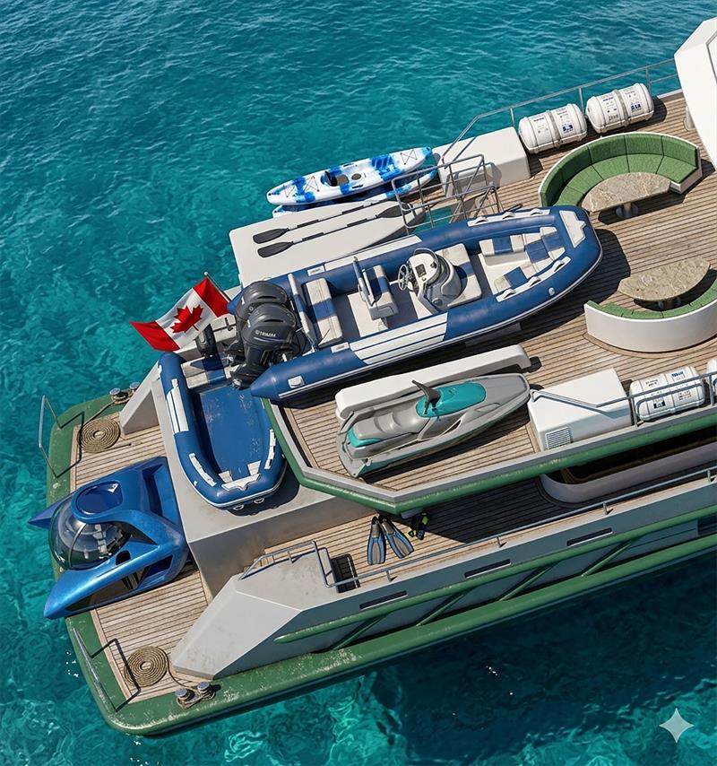 OS 108 - tender carrier extraordinaire - photo © Pat Bray Yacht Design and Research