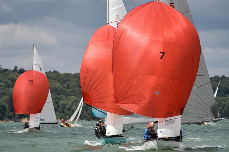 Swallows enjoy boisterous downwind sailing on day 2 at Cowes Classic Week photo copyright Tim Jeffreys Photography taken at Royal London Yacht Club and featuring the Swallow class