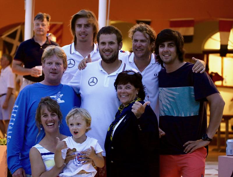 The crew of Equinoccio including three-and-a-half year old sailing advisor Larry photo copyright Tom Clarke / PPL taken at Royal Bermuda Yacht Club and featuring the Swan class