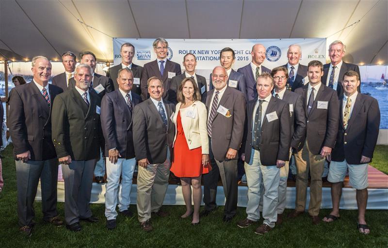Skippers with NYYC Commodore Rives Potts (2nd from L), IC Chair Patti Young (center) ahead of the Rolex New York Yacht Club Invitational Cup photo copyright Rolex / Daniel Forster taken at New York Yacht Club and featuring the Swan 42 class