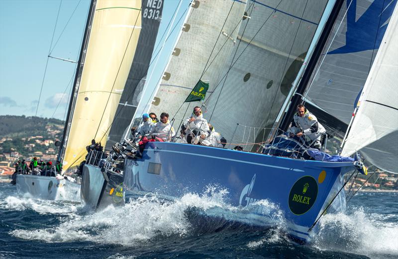 Bronenosec ahead of Alpenberg during the Giraglia Rolex Cup photo copyright Kurt Arrigo / Rolex taken at Yacht Club Italiano and featuring the Swan 60 class