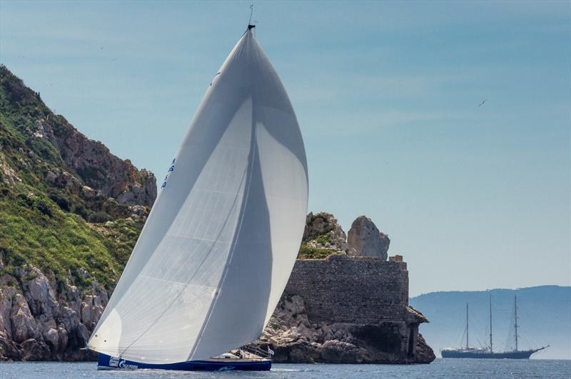 Gazprom Swan 60 Worlds day 1 with the backdrop of Cerboli and Elba photo copyright Nautor's Swan / Studio Borlenghi taken at  and featuring the Swan 60 class