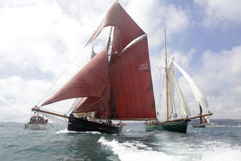 Jolie Brise (right) overtaking Pegasus (left) at the start of a previous Small Ships Race photo copyright Max Mudie taken at  and featuring the Tall Ships class