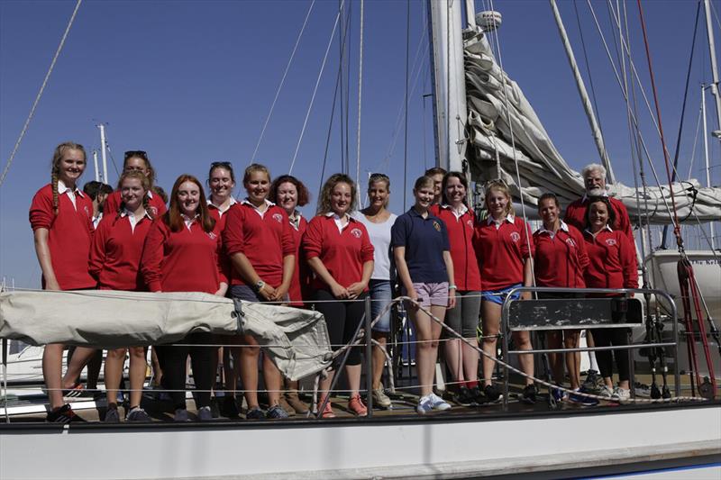HRH The Countess of Wessex and her daughter Lady Louise Mountbatten-Windsor join trainees from across the UK and Ireland on Donald Searle operated by the Rona Sailing Project for a day sail on Solent as part of the teens' six-day Sail Training adventure photo copyright Max Mudie for ASTO taken at  and featuring the Tall Ships class