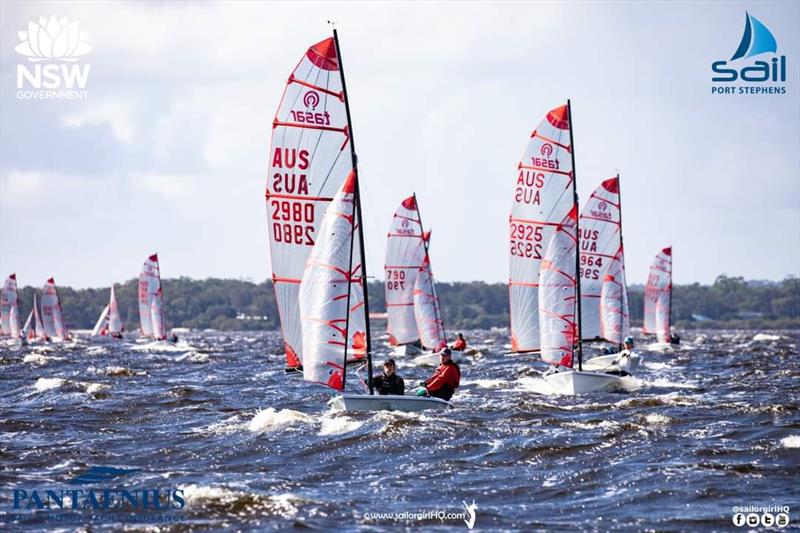 Chris Dance & Peter Hackett #2980 leading on a broad reach from Hugh & Anna Tait #2925 on Race Day 1 during the NSW Tasar States 2022 photo copyright Sail Port Stephens / @sailorgirlHQ taken at Corlette Point Sailing Club and featuring the Tasar class