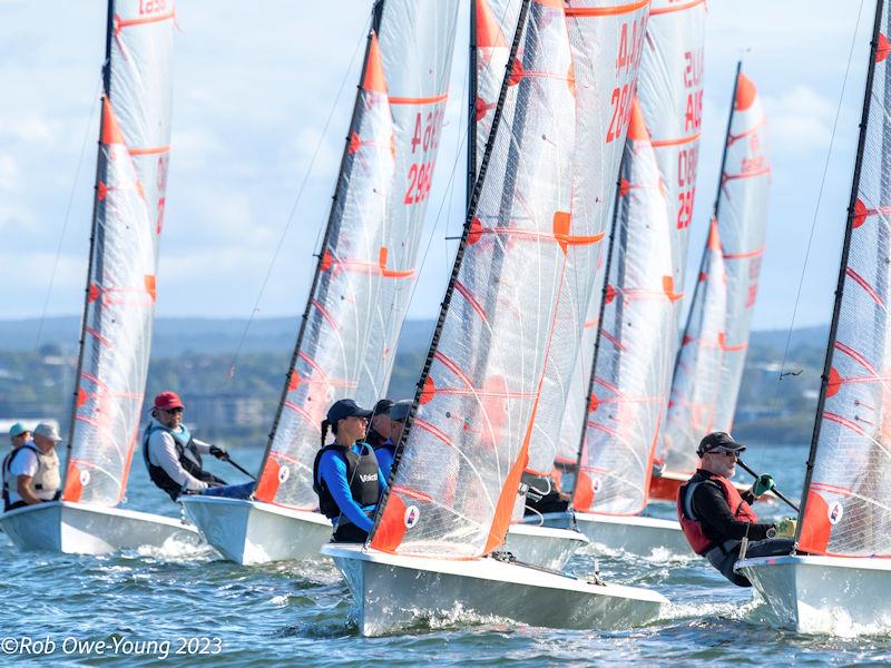 A day 2 race start (l-r) Gary & Robyn Ratcliffe (6th overall); Supermaxi Skipper Mark Bradford with wife Cass (8th overall) & Brad Stephens & Jen Overton (5th overall) during the 46th NSW Tasar States photo copyright Rob Owe-Young taken at Georges River 16ft Skiff Sailing Club  and featuring the Tasar class