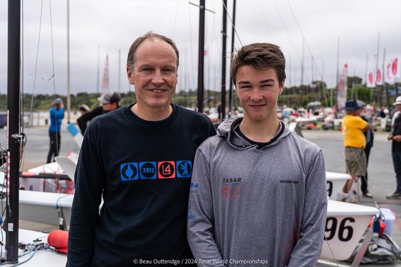 2024 Tasar World Championships at Sandringham Yacht Club Day 1: Team Windfiv (GER2972) Father and son Stephan Heim and Immanuel Schwickert loving the Australian sailing experience photo copyright Beau Outteridge taken at Sandringham Yacht Club and featuring the Tasar class
