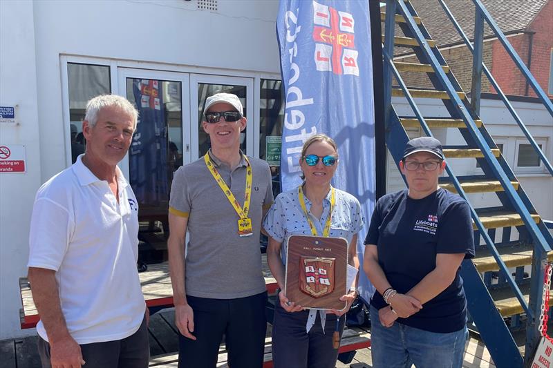 Whitstable YC RNLI Pursuit Race winners Rick and Sarah Perkins, with Commodore David Figgis and RNLI's Kellie Gray - photo © Steve Gray