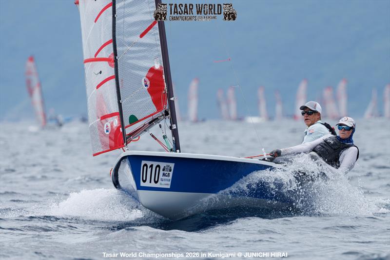 Jonathan McKee and Libby Johnson McKee, Second Overall and Super Grand Masters Division winners (combined crew age of 120 years or more) at the Tasar World Championships in Japan photo copyright Junichi Hirai taken at  and featuring the Tasar class