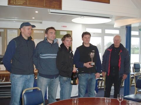 Phil Plumtree, Charlie Morgan, Andy Douglas, Andrew Harris holding the Serpentine Cup and Royal Thames YC Rear Commodore Sailing Bernard Kinchin who presented the prizes photo copyright Carolyne Vines taken at Tamesis Club and featuring the Team Racing class