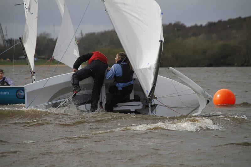 Bristol capsize during the 60th British University Team Racing Championships photo copyright Alan Henderson / www.fotoboat.com taken at Strathclyde Loch Sailing Club and featuring the Team Racing class