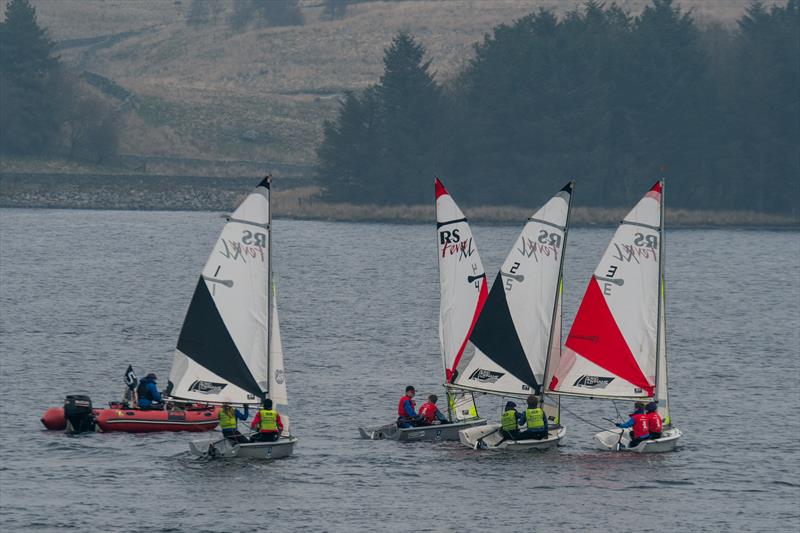 Feva downwind racing during the NSSA Double Handed Team Racing Championships photo copyright Dave Wood taken at Yorkshire Dales Sailing Club and featuring the Team Racing class