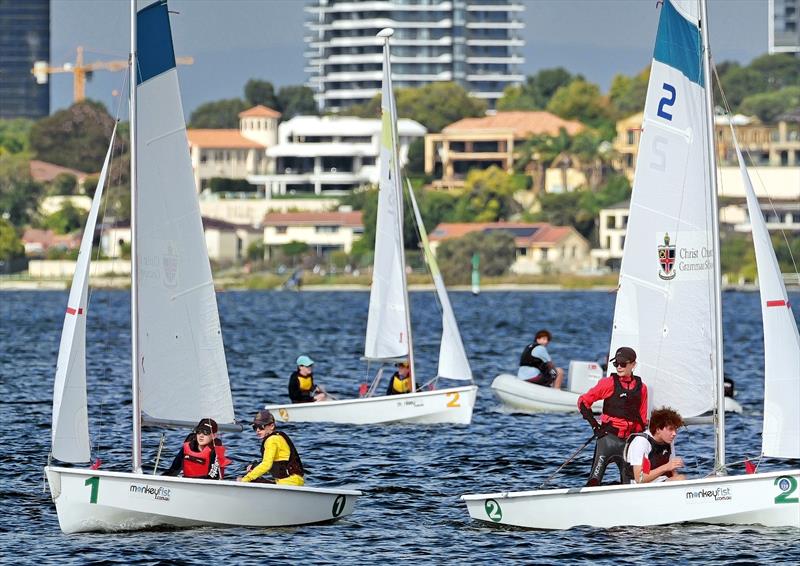 Close racing at the schools event photo copyright Lindsay Ironbark Photography taken at Nedlands Yacht Club and featuring the Team Racing class