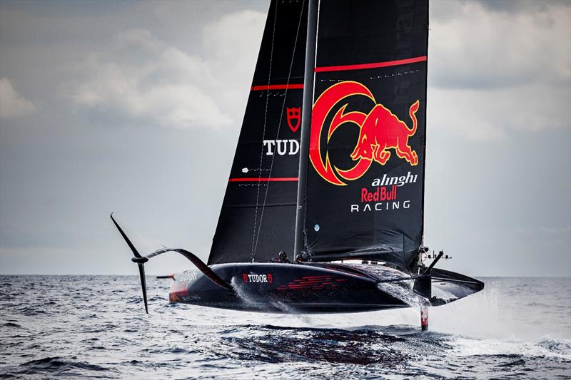 Alinghi Red Bull Racing with Arnaud Psarofaghis of Switzerland behind the helm and Thierry Neuville of Belgium and Hyundai Shell Mobis WRT on board perform during a Seat Swap in Barcelona, Spain photo copyright Alinghi Red Bull Racing / Samo Vidic taken at  and featuring the TF35 class